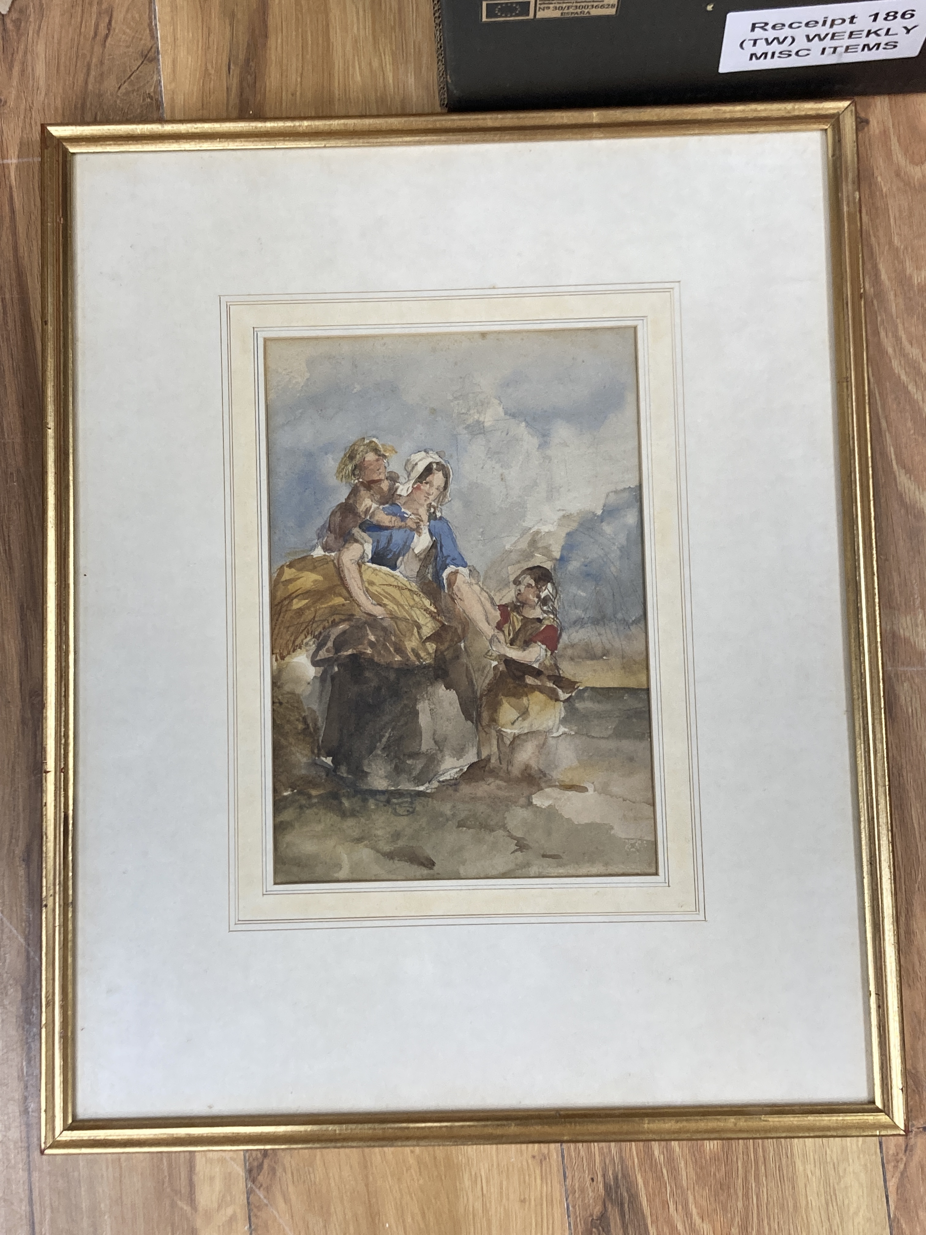 Attributed to Alfred Edward Chalon (1780-1860), watercolour, Mother and children, 28 x 20cm